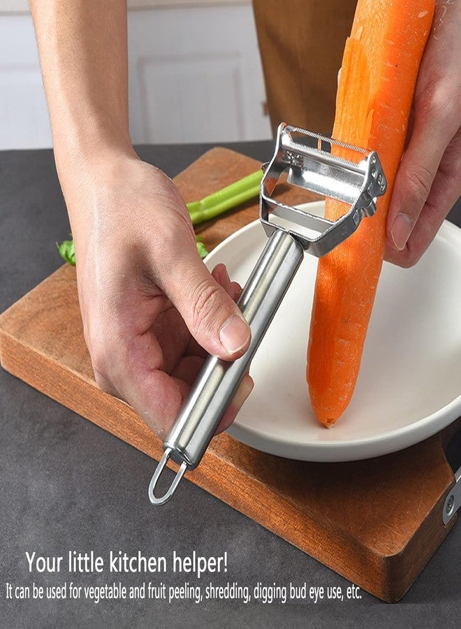 CLITZ Stainless Steel Peeler Julienne Cutter Slicer for Carrot Potato Melon Vegetable and Fruit with Cleaning Brush - Image 2